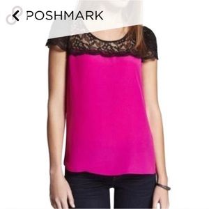 EXPRESS Blue Lace Detailed Short Sleeve Blouse